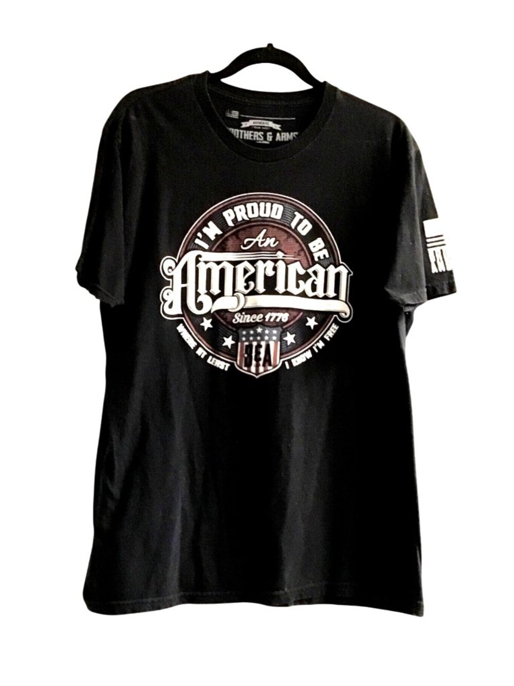BROTHERS & ARMS- MENS BLACK COTTON GRAPHIC CREW NECK SHORT SLEEVE T-SHIRT SIZE L